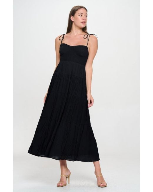 TRUEDAMES Black Solid Smocked Ruffle Maxi Dress
