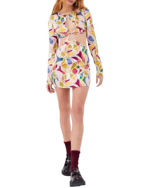 For Love & Lemons Red Thora Cutout Long Sleeve Mini Dress