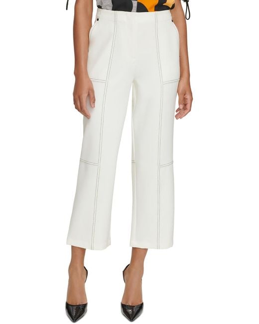 Karl Lagerfeld White Contrast Trim Polyester Cropped Pants