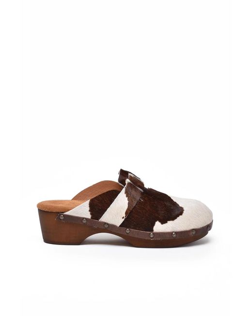 Post & Co Brown Leather Cavallino Clogs
