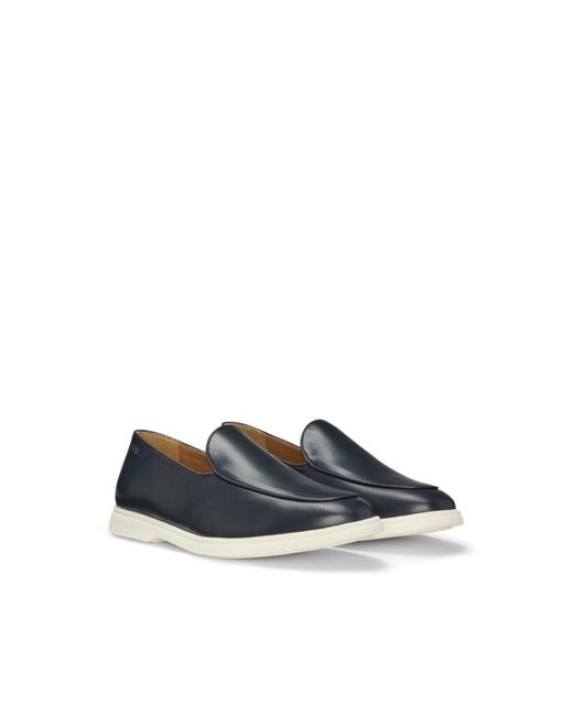 Boss Blue Nappa-Leather Loafers With Contrast Outsole for men