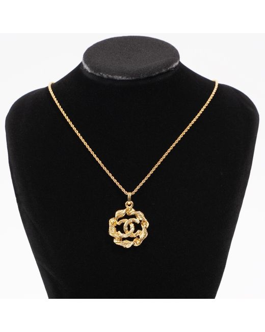 Chanel Black Coco Mark Necklace Plated