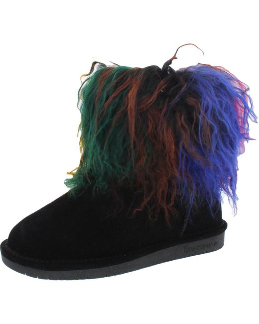 BEARPAW Boo Mixed Media Fur Casual Boots in Black Lyst