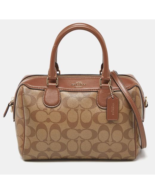 COACH Brown Signature Coated Canvas And Leather Mini Bennett Satchel