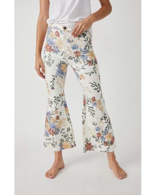 Free People White Youthquake Printed Crop Flare Jeans
