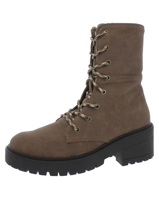 Skechers Brown Faux Leather Knit Lined Combat & Lace-up Boots