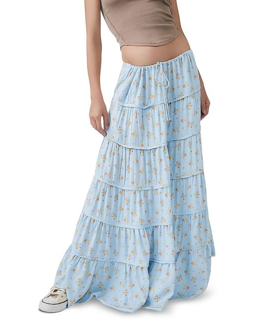 Free People Blue Nova Tiered Long Maxi Skirt