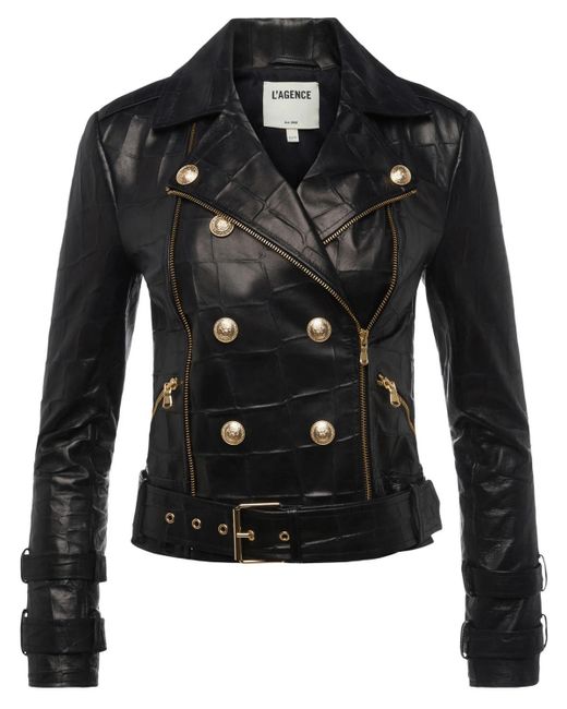 L'Agence Black Billie Belted Leather Jacket