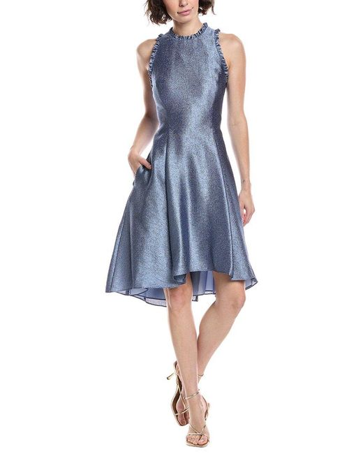Adrianna Papell Blue Jacquard Ruffle Dress