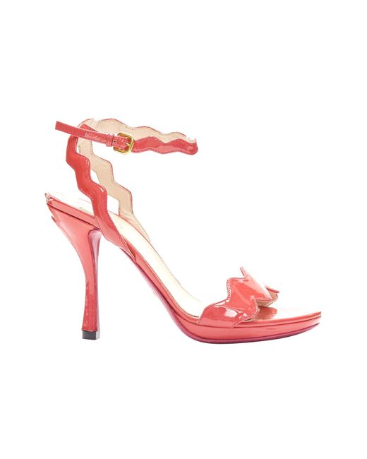 Prada Pink Rose Patent Leather squiggly Strap Sandal Heels