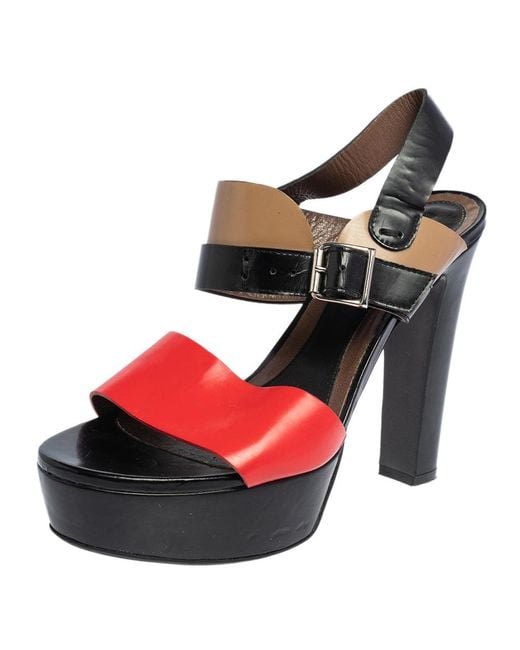 Marni Brown Tricolor Leather Platform Ankle Strap Sandals