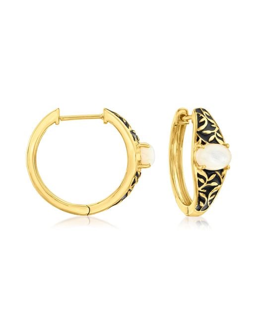 RossSimons Motherofpearl And Black Enamel Hoop Earrings in Metallic