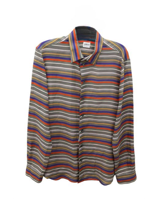 Armani Brown Striped Button Down Shirt for men