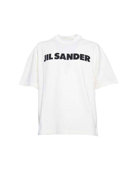Jil Sander White Boxy T-Shirt With Contrasting Logo Print for men