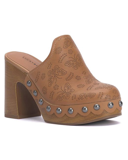 Lucky Brand Brown Immia Leather Studded Clogs