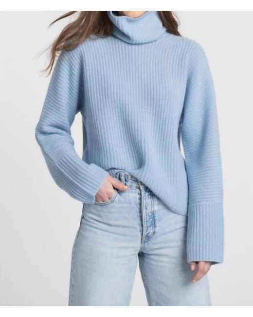 Kinross Cashmere Blue Luxe Cozy T-neck Sweater