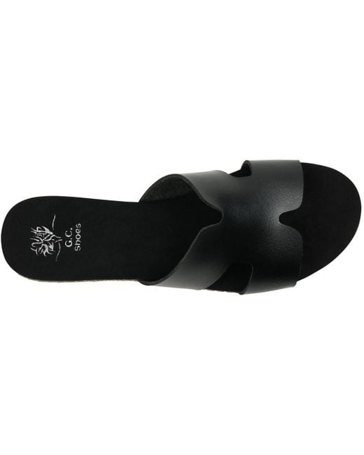 Gc Shoes Black Mixed Media Faux Leather Slide Sandals