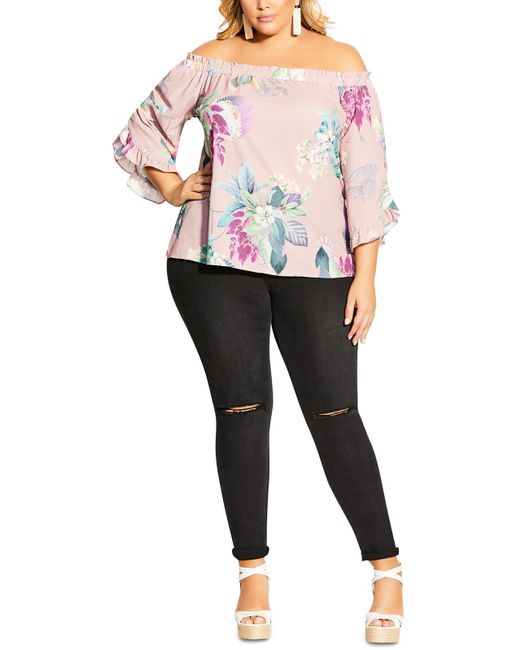City Chic Black Butterfly Sleeve Stretch Off The Shoulder