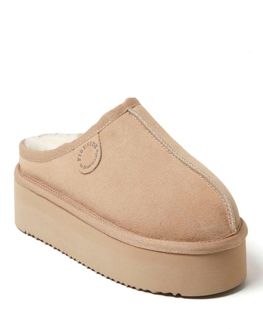 Dearfoams Women's Natural Fireside By Queenstown Genuine Shearling