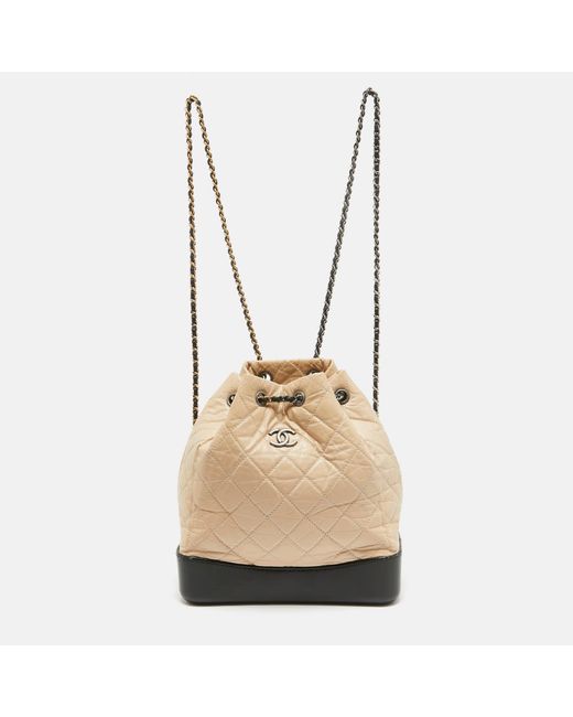 Chanel Natural /peach Quilted Aged Leather Small Gabrielle Backpack