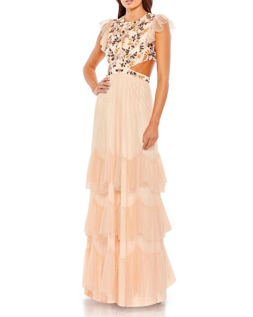 Mac Duggal Natural Embroidered Cut-out Evening Dress