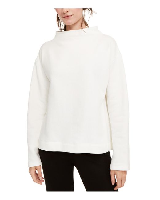 Eileen Fisher White Funnel Neck Cozy Sweatshirt