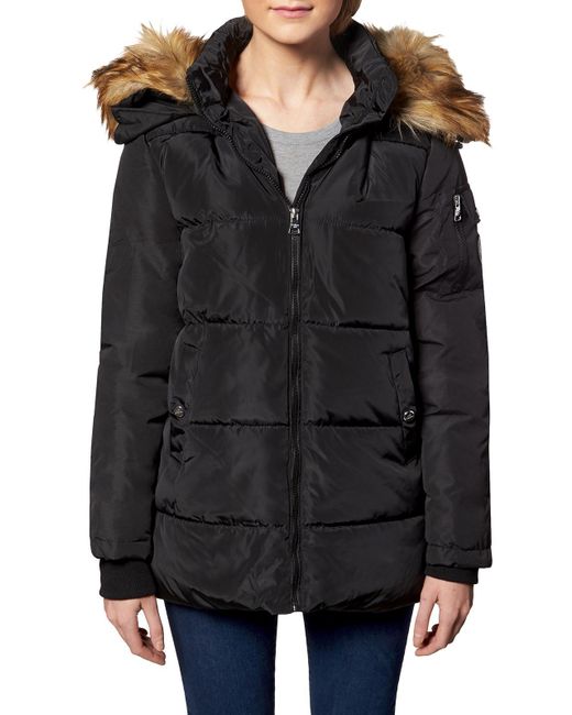 Madden Girl Black Faux Fur Quilted Puffer Coat