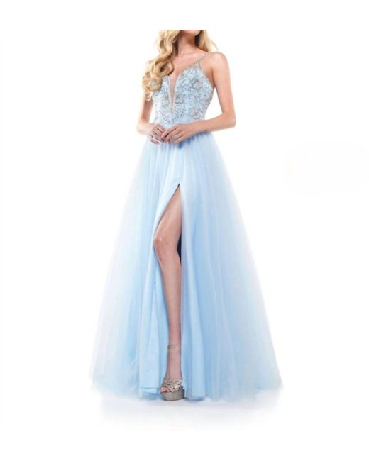Colors Dress Blue Beaded Bodice Ball Dress