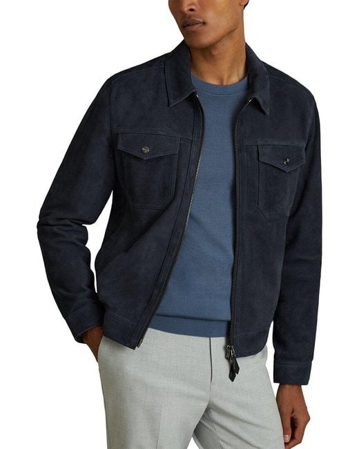 Reiss Blue Pike Suede Jacket for men