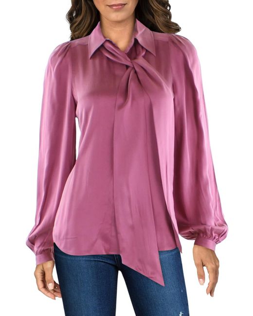 Equipment Red Shimmer Collar Button-down Top