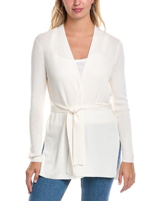 Lafayette 148 New York White Belted Silk-Blend Cardigan