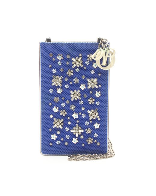 Dior Blue Dior Logo Charm Phone Case Chain Shoulder Bag Fabric Leather Bijou Sequin