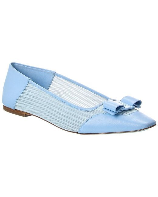 Ferragamo Blue Mesh & Leather Flat