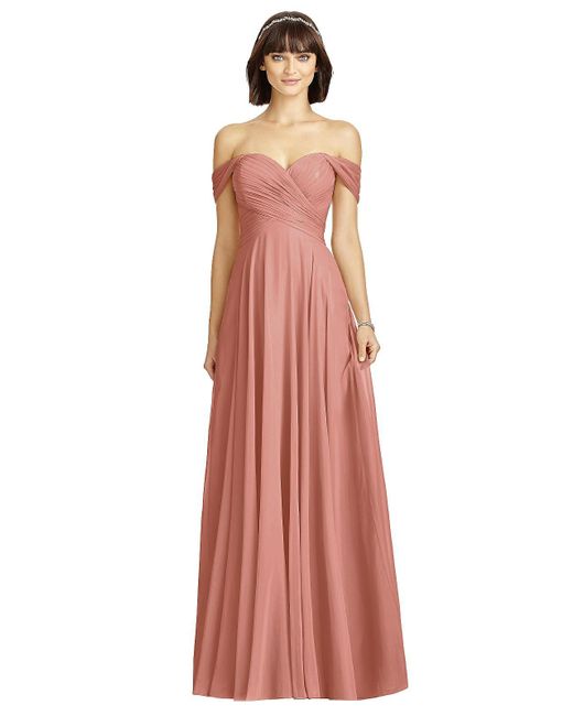 Dessy Collection Pink Off-the-shoulder Draped Chiffon Maxi Dress
