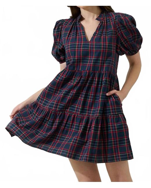 blue plaid babydoll dress Delia's Plaid Puff Sleeve Babydoll Dress