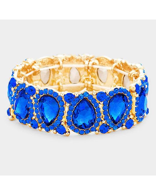 Fashnzfab Blue Teardrop Rhinestone Trim Stretch Evening Bracelet, Sapphire