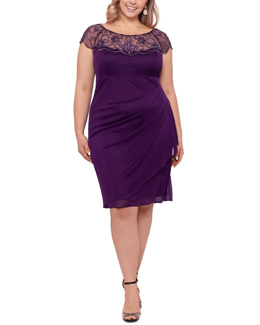 Xscape Purple Plus Embellished Chiffon Shift Dress