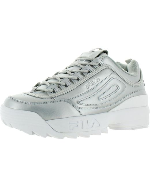 Fila Gray Disruptor Ii Premium Faux Leather Chunky Sneakers