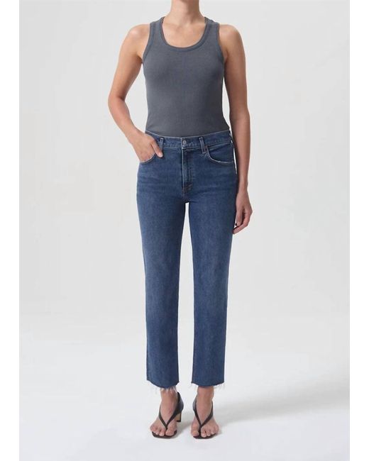 Agolde Blue Kye Mid Rise Straight Crop Jean