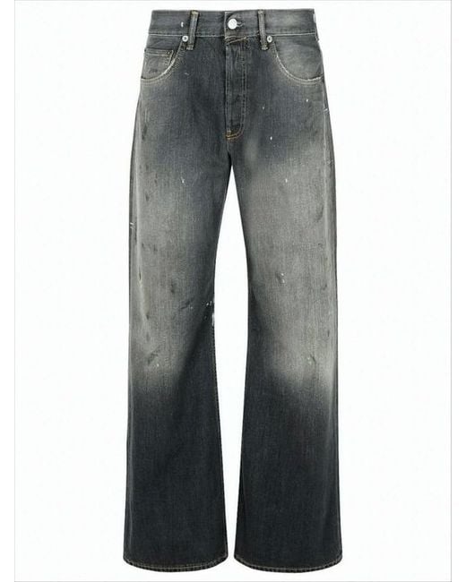 Acne Blue Faded Wide-Leg Denim Pants With Distressed Details for men