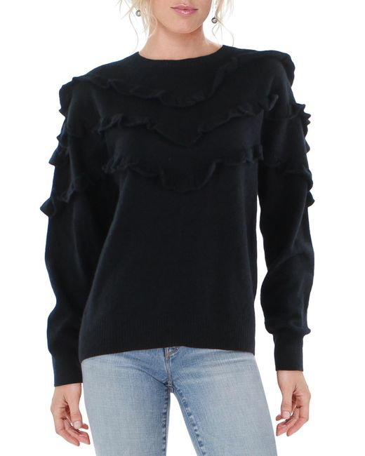 Aqua Black Cashmere Ruffled Pullover Sweater