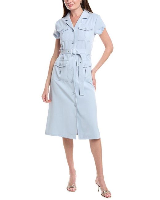 Gracia Blue Button-Down Belted Midi Dress