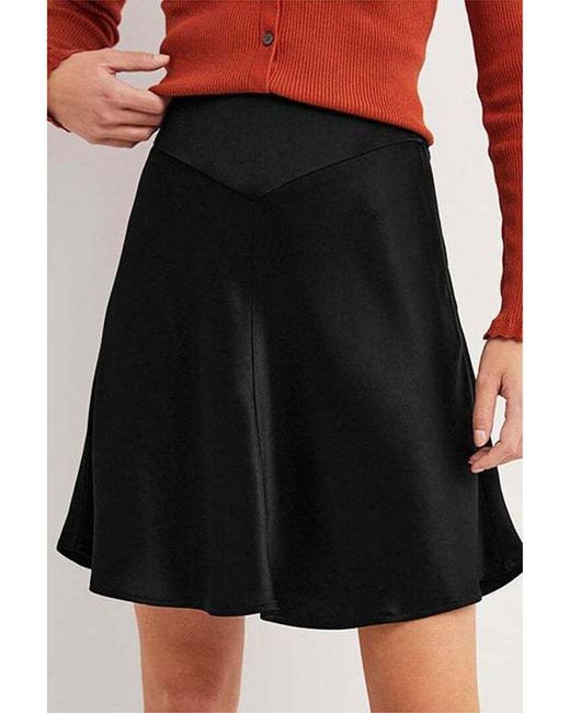 Boden Black Satin Bias-cut Mini Skirt