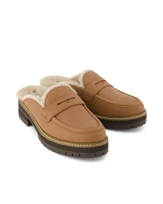 TOMS Natural Cara 10021732 Loafer 7.5 Leather Faux Fur Slip On Mule Khd1522