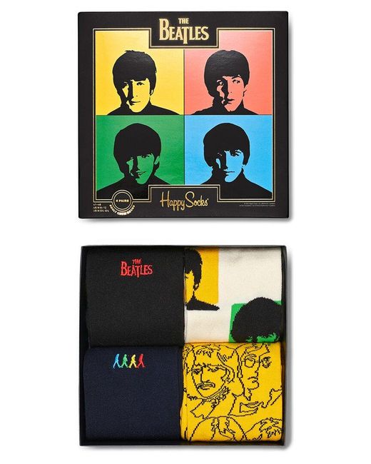 Happy Socks Black The Beatles 4pk Gift Set for men
