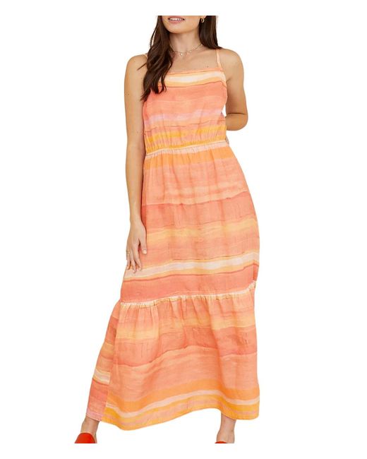Bella Dahl Orange Square Neck Stripe Linen Maxi Dress