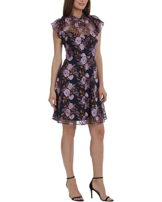 Maggy London Multicolor Floral Print Embroidered Cocktail And Party Dress