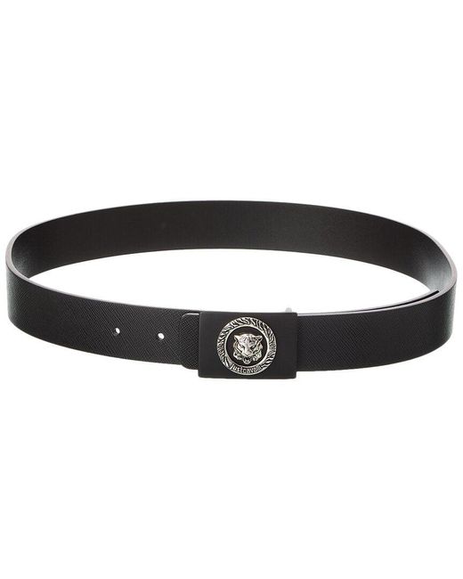 Just Cavalli Black Tiger Logo Leather Belt for men