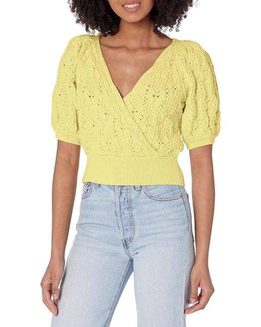 Astr Blue Elowen Short Sleeve Loose Knit Sweater