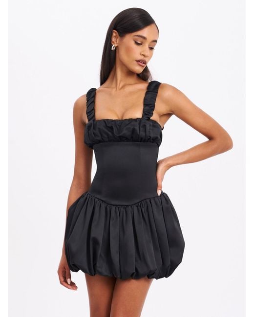 Miss Circle Women's Black Aubrey Satin Bubble Hem Mini Dress